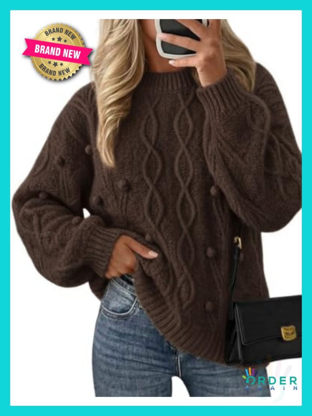 Cable Knit Oversized Pullover Sweater Crew Neck Long Sleeve Cozy Fall Winter